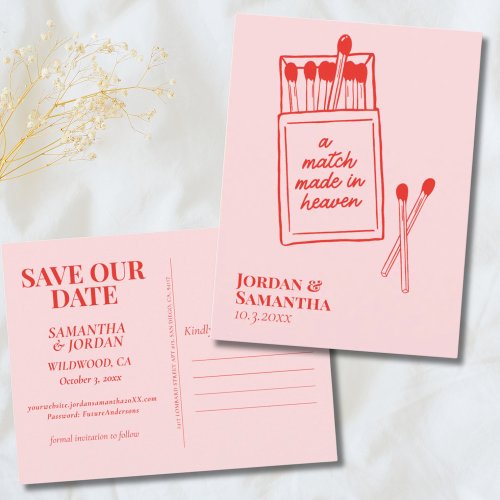 A Match Made in Heaven Save the Date Postcard