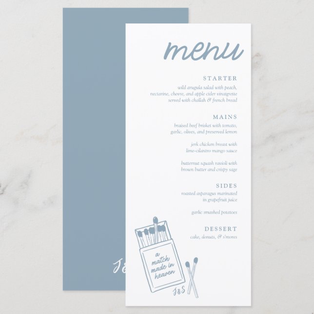 A Match Made in Heaven Wedding Dinner Menu (Front/Back)