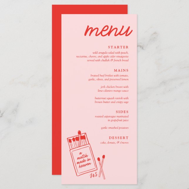 A Match Made in Heaven Wedding Dinner Menu (Front/Back)
