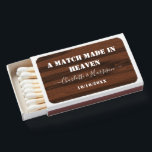 A Match Made In Heaven Wedding Favor<br><div class="desc">Dark Woodgrain effect and white design with text "A MATCH MADE IN HEAVEN" ideal for wedding favors and easy to customize with your names and wedding date at no extra cost.</div>