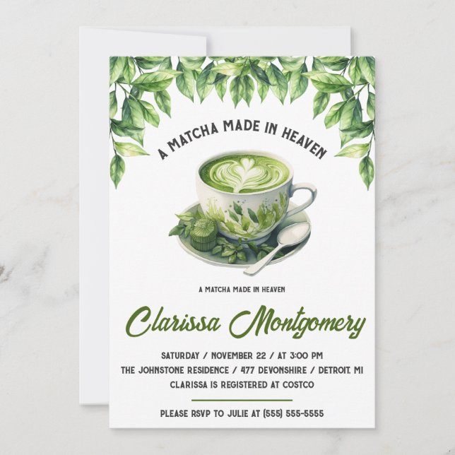 A Matcha Made in Heaven Bridal Shower Invitation (Front)