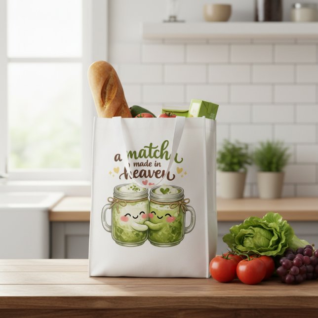 A Matcha Made in Heaven Cute Funny Pun Grocery Bag (A Matcha Made in Heaven Cute Funny Pun Grocery Bag
by Ricaso.  A fun green tea lover design)
