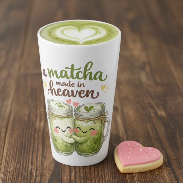 A Matcha Made in Heaven Cute Funny Pun Latte Mug (A Matcha Made in Heaven Cute Funny Pun Latte Mug
by Ricaso. Tall Latte mug ideal for your loved one)