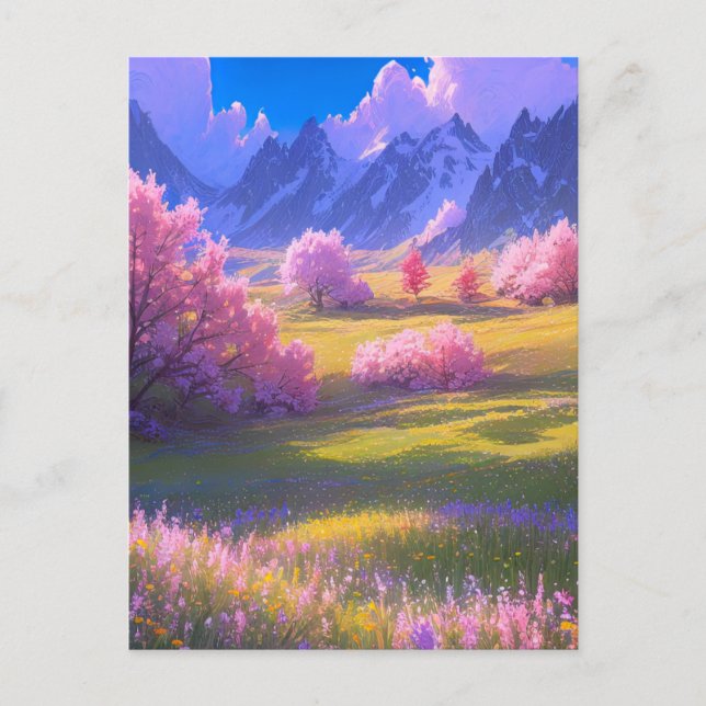 A Meadow in Cherry Blossom Splendor Postcard (Front)