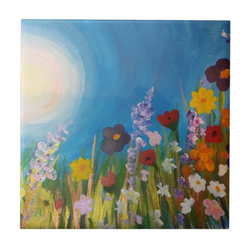 A meadow of wildflowers ceramic tile