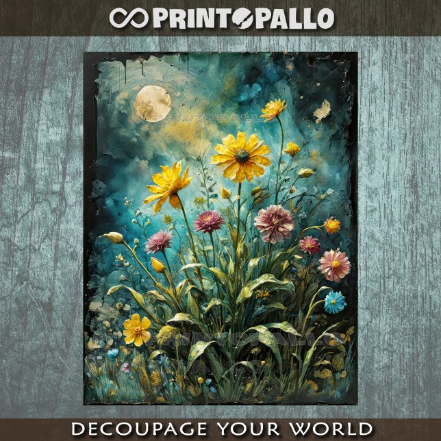 A meadow of yellow and purple flowers snd the moon tissue paper (Creator Uploaded)