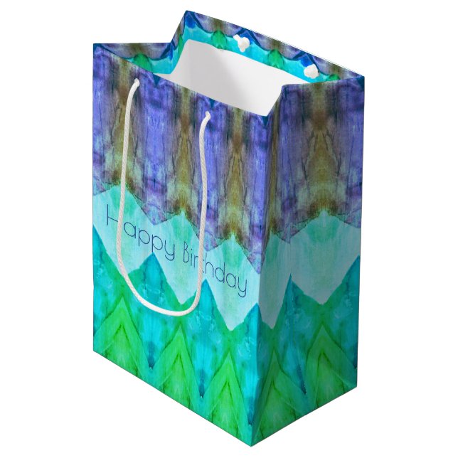 A Medium Birthday Gift Bag In Purple and Blues (Front Angled)