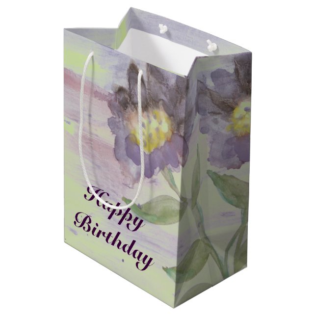 A Medium Dark Purple Watercolor Gift-Bag Gift Bag (Back Angled)