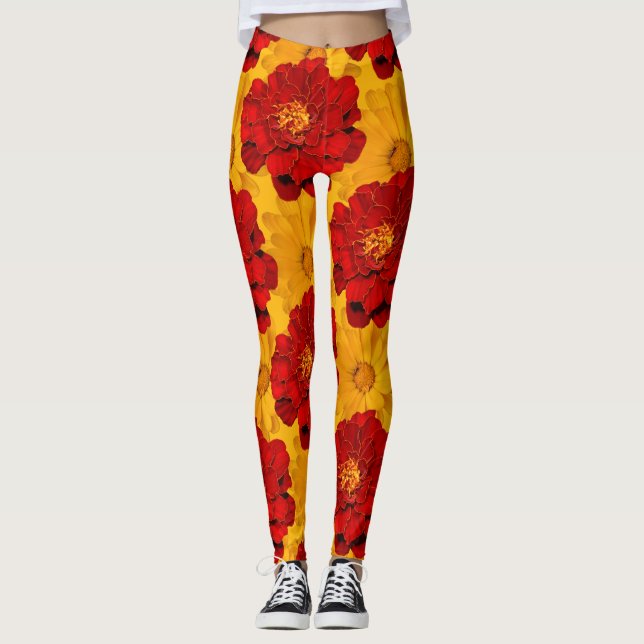 A Medley of Red and Yellow Marigolds Leggings (Front)