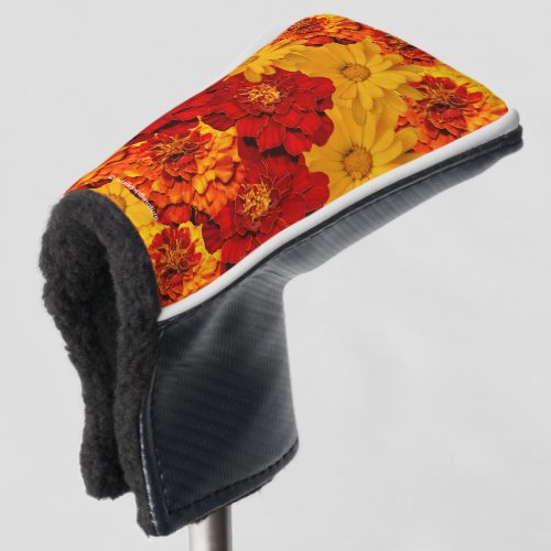 A Medley of Red Yellow and Orange Marigolds Golf Head Cover