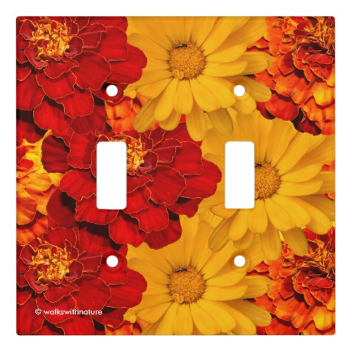 A Medley of Red Yellow and Orange Marigolds Light Switch Cover