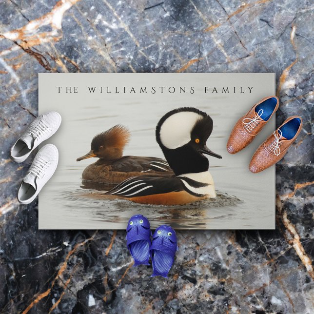 A Meeting of Hooded Merganser Ducks at the Pond Doormat (Hooded Merganser Ducks at the Pond Cover Photo (indoor).)