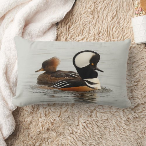 A Meeting of Hooded Merganser Ducks at the Pond Lumbar Pillow