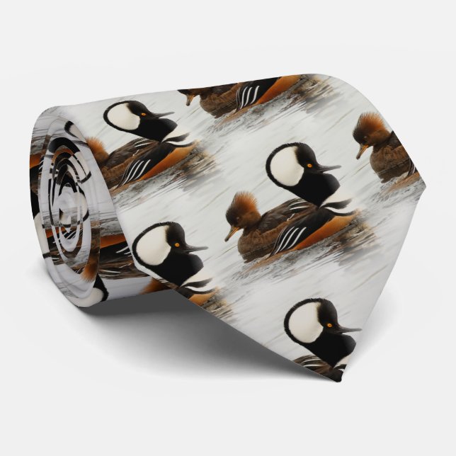 A Meeting of Hooded Mergansers at the Pond Neck Tie (Rolled)