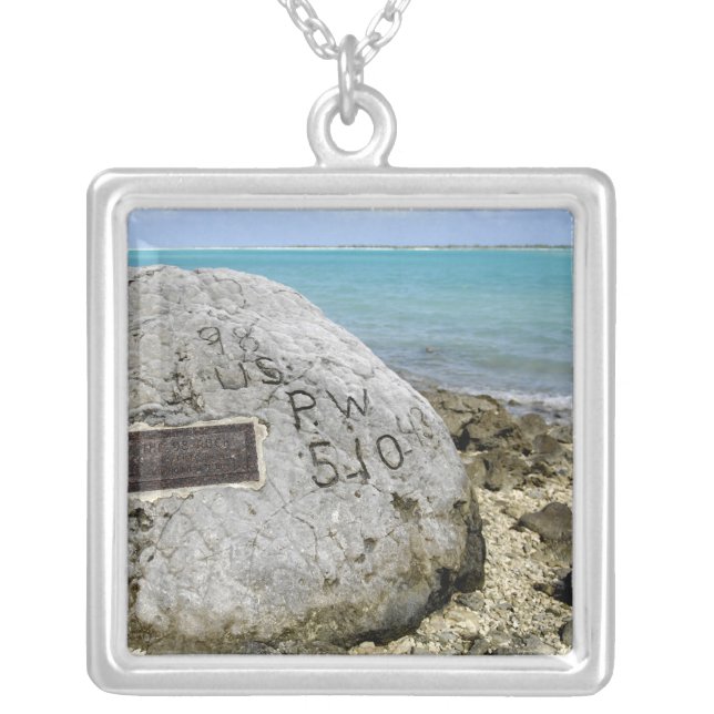 A memorial to prisoners of war on Wake Island Silver Plated Necklace (Front)