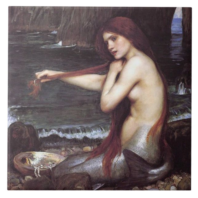 A Mermaid by J W Waterhouse, 1901 Ceramic Tile (Front)