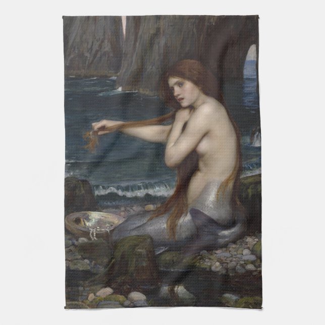 A Mermaid by John William Waterhouse Towel (Vertical)
