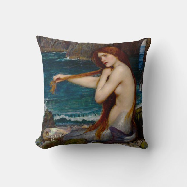 A Mermaid, c. 1900 by John Waterhouse Throw Pillow (Front)
