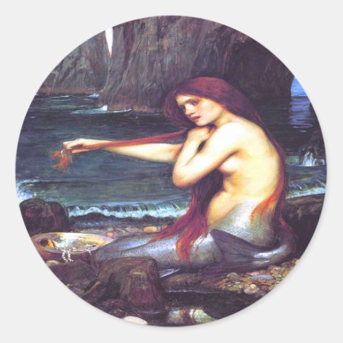 A Mermaid John William Waterhouse Classic Round Sticker