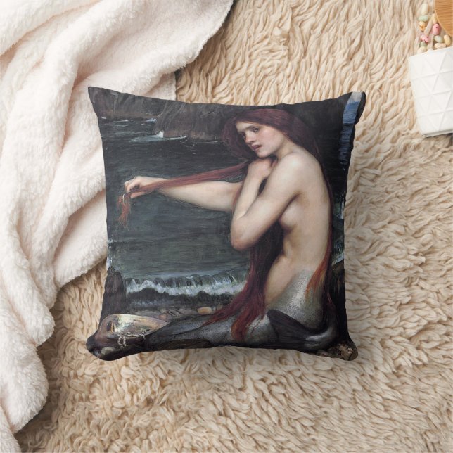 A Mermaid John William Waterhouse Mythological Throw Pillow (Blanket)