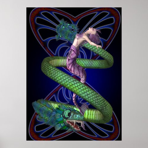 A mermaid trapped by a sea serpent poster