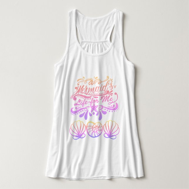 A Mermaid's Life For Me Sunset Gradient Seashells Tank Top (Design Front)