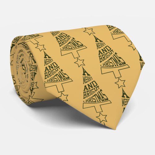 A Merry and Bright Christmas Tree Green and Yellow Neck Tie