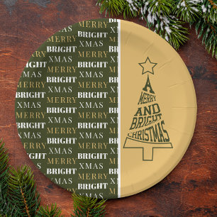 A Merry and Bright Christmas Tree Green and Yellow Paper Plates