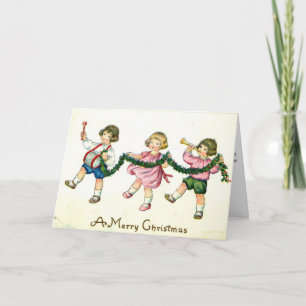 A Merry Christmas Children's Trio 1913 Vintage Holiday Card