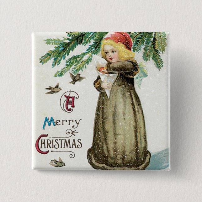 "A Merry Christmas" Girl Button (Front)