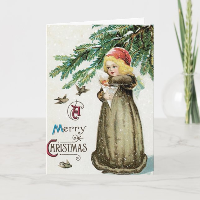 "A Merry Christmas" Girl Holiday Card (Front)