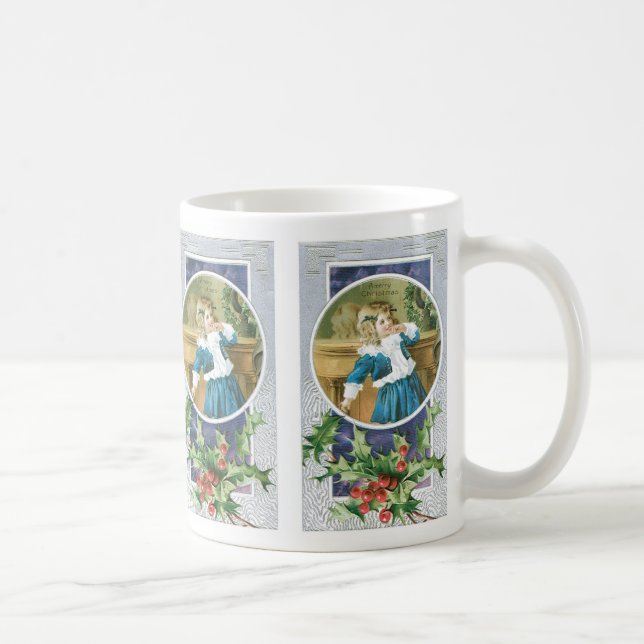 "A Merry Christmas" Girl in Blue Coffee Mug (Right)