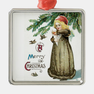 "A Merry Christmas" Girl Metal Ornament