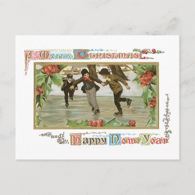 A Merry Christmas & Happy New Year Holiday Postcard (Front)