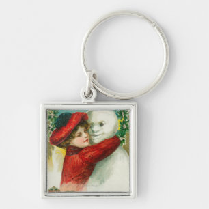 A Merry Christmas Hugging Snowman Scene Keychain