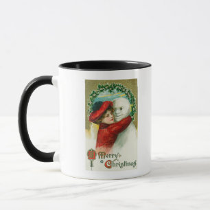 A Merry Christmas Hugging Snowman Scene Mug