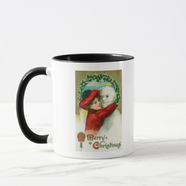 A Merry Christmas Hugging Snowman Scene Mug (Left)