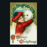 A Merry Christmas Hugging Snowman Scene Poster<br><div class="desc">A Merry Christmas Hugging Snowman Scene -   was created in 1910.</div>