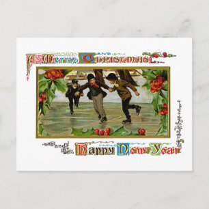 A Merry Christmas Ice Skaters Holiday Postcard