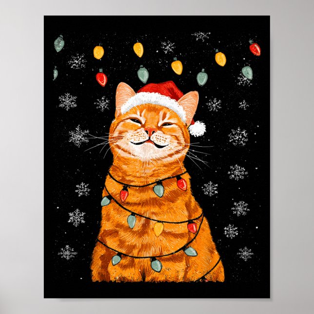 A Merry Christmas Lights Snowflake Ginger Cat Oran Poster (Front)