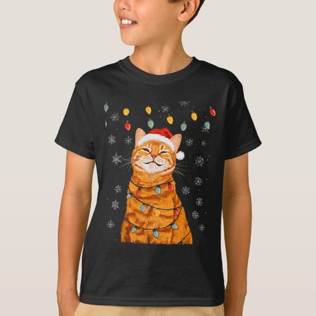 A Merry Christmas Lights Snowflake Ginger Cat Oran T-Shirt (Front)