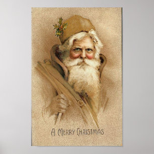 A Merry Christmas Old Santa Card Poster