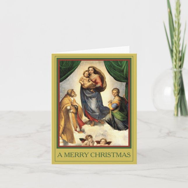 A MERRY CHRISTMAS Raphael Madonna and Christ Child Holiday Card (Front)