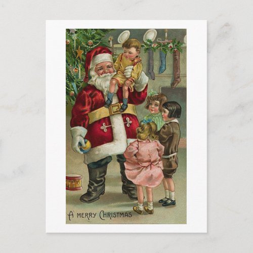 A Merry Christmas Santa and Children Holiday Postcard