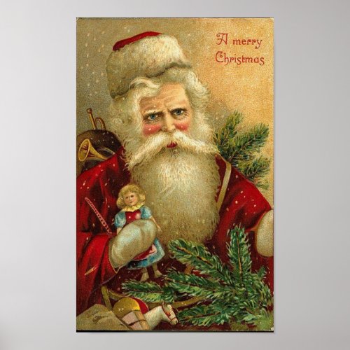 A Merry Christmas Santa and Doll Card Poster