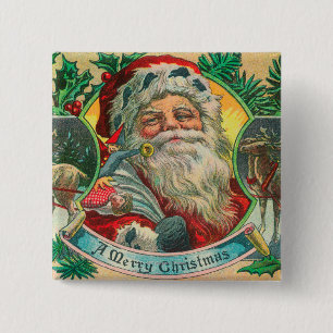 A Merry Christmas Santa and Reindeer Scene Button