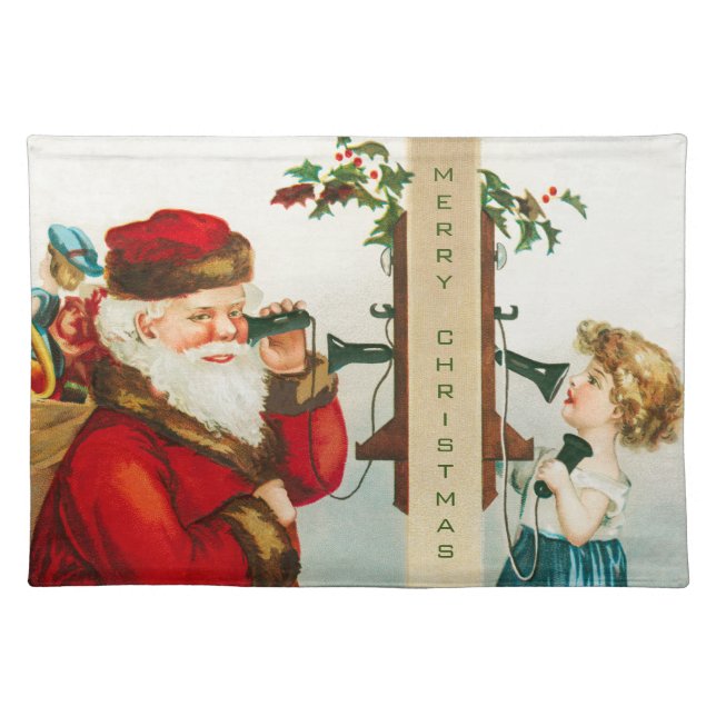 A Merry Christmas Santa Claus by Ellen Clapsaddle Cloth Placemat (Front)