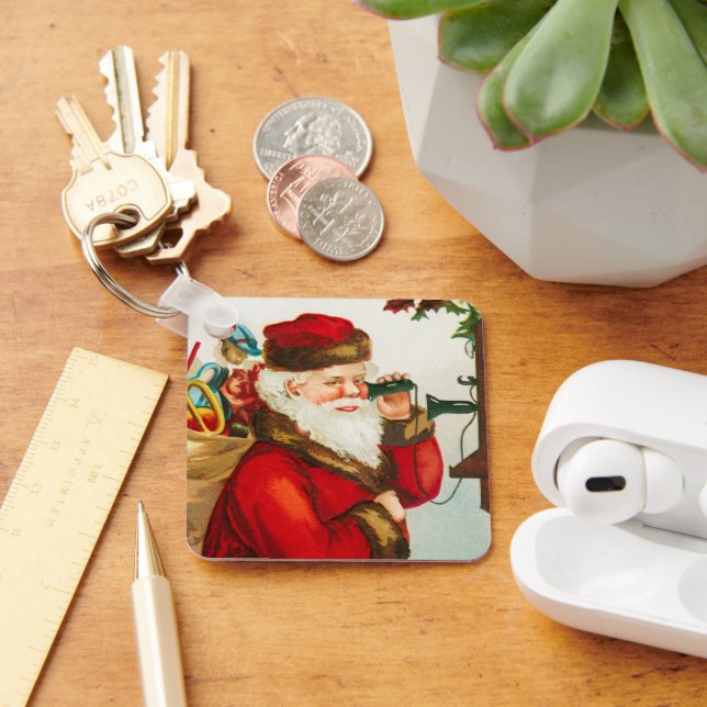 A Merry Christmas Santa Claus by Ellen Clapsaddle Keychain (Desk)