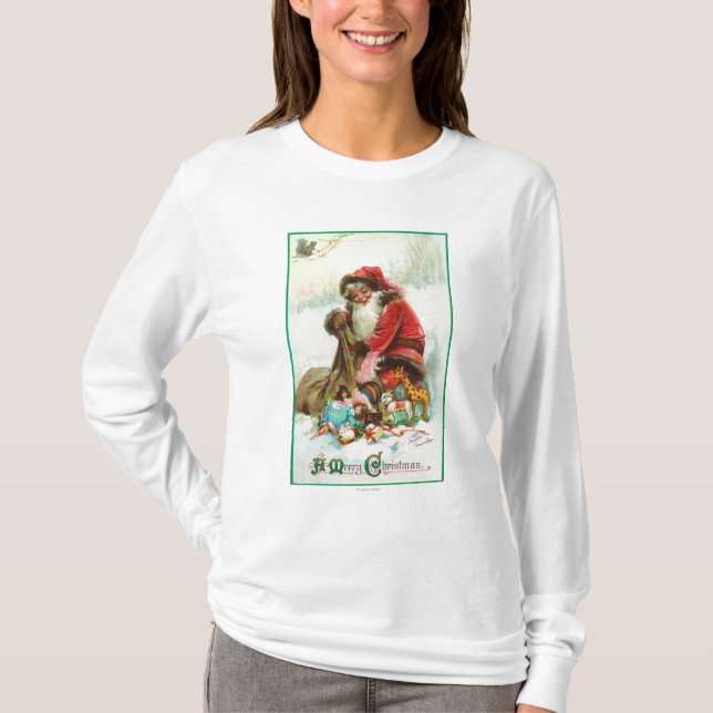 A Merry Christmas Santa Packing Toys in his T-Shirt (Front)