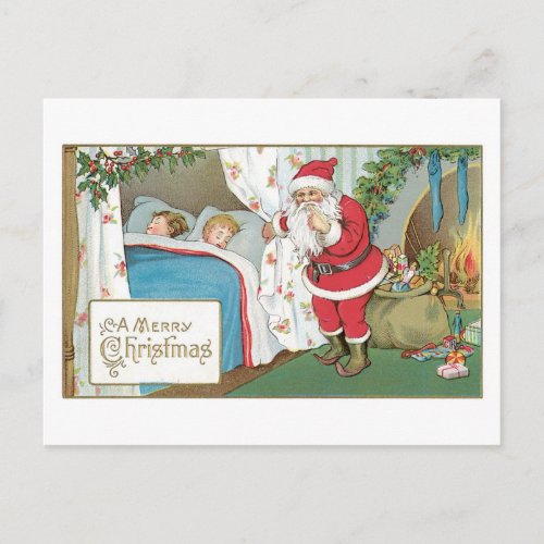 A Merry Christmas Sleeping Children and Santa Holiday Postcard